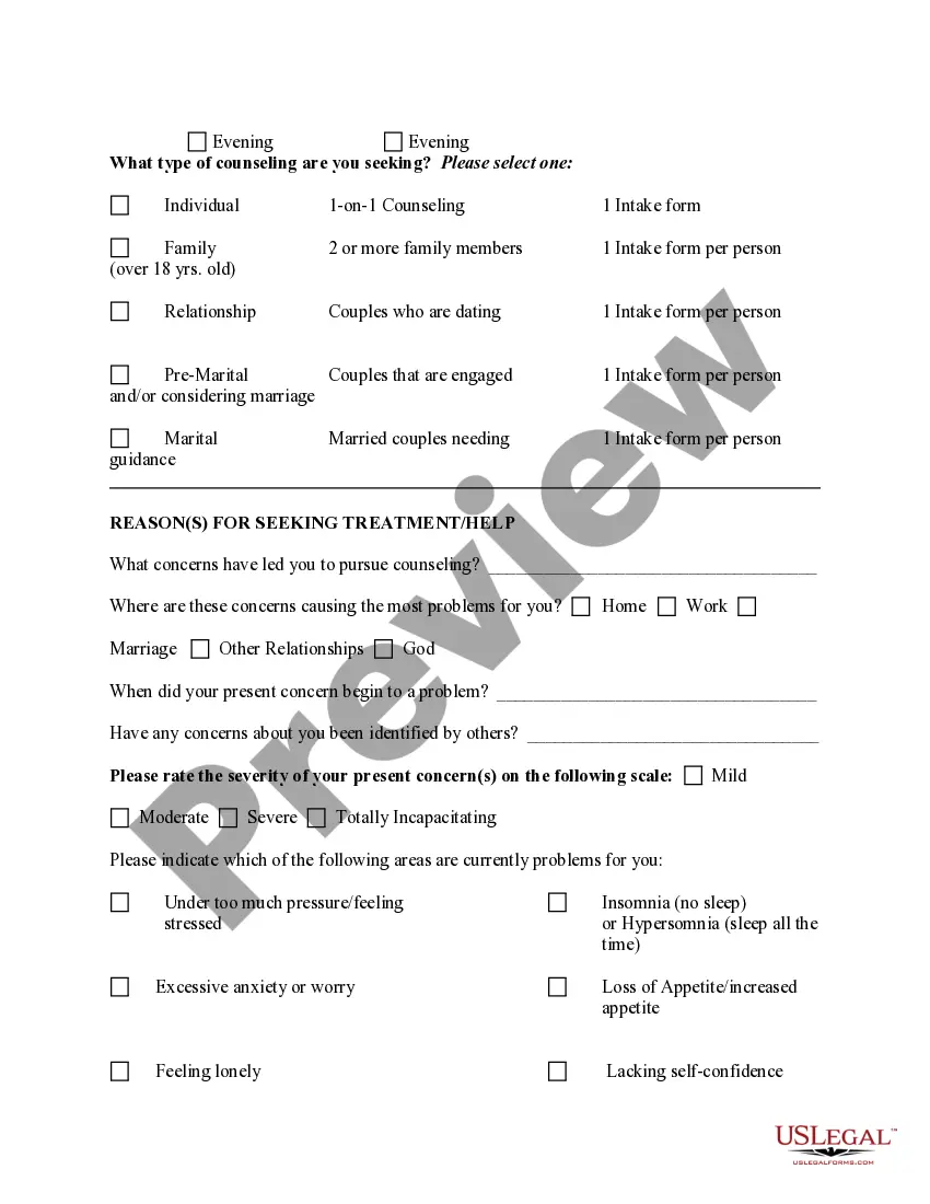 Preview Intake Form - Adult and Therapist