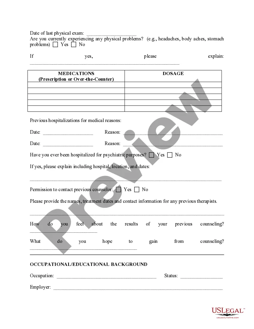 Preview Intake Form - Adult and Therapist