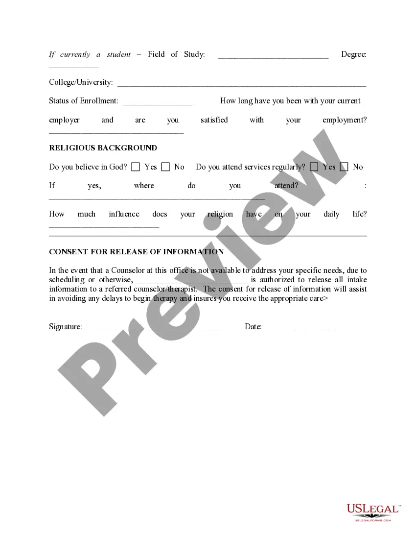 Preview Intake Form - Adult and Therapist