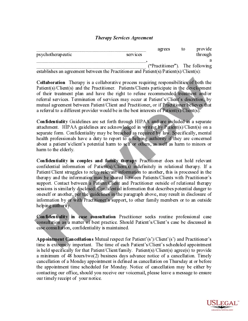 Preview Therapy Services Agreement - In Network Provider