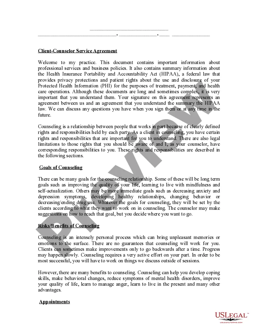 Preview Informed Consent, Confidientiality Statement with Policy and Goals Statement for Counseling