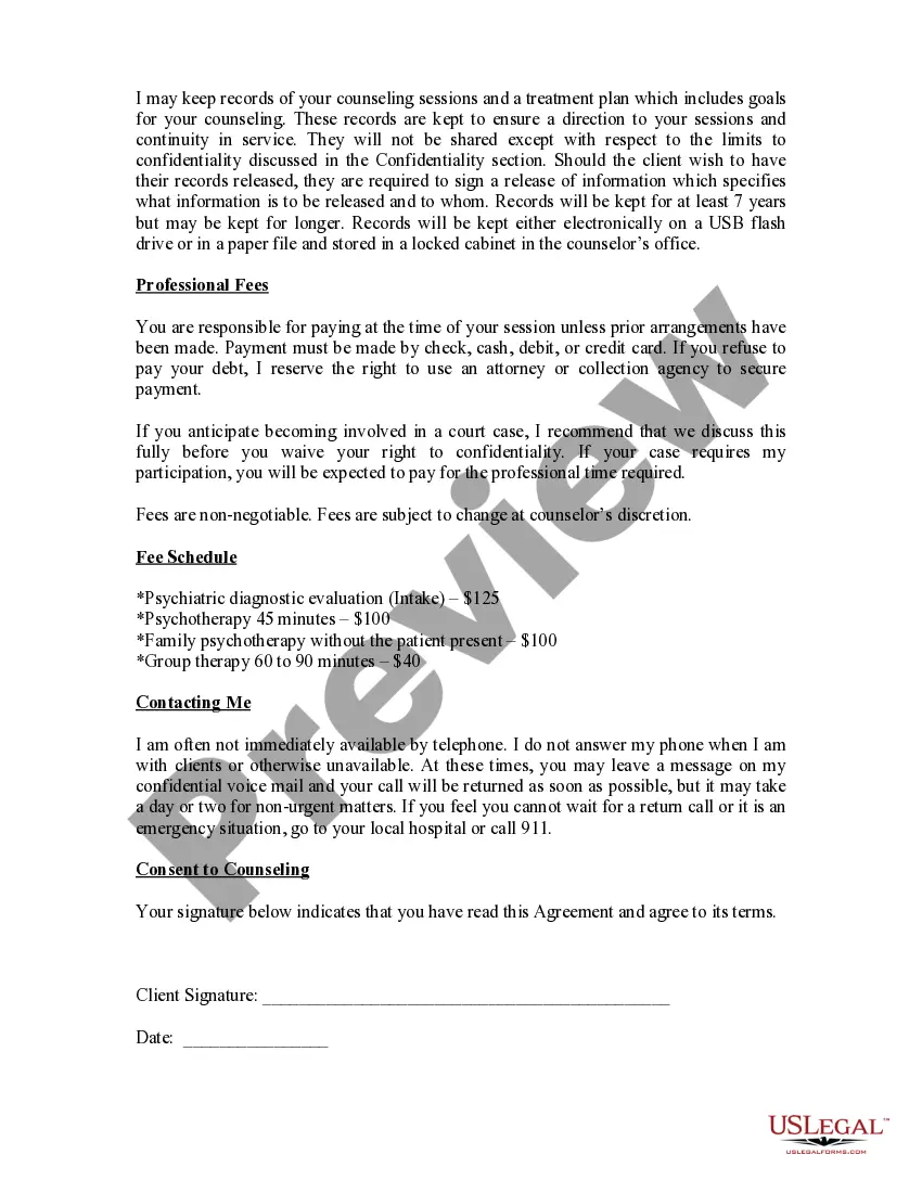 Get Informed Consent, Confidientiality Statement with Policy and Goals Statement for Counseling Preview Informed Consent, Confidientiality Statement with Policy and Goals Statement for Counseling
