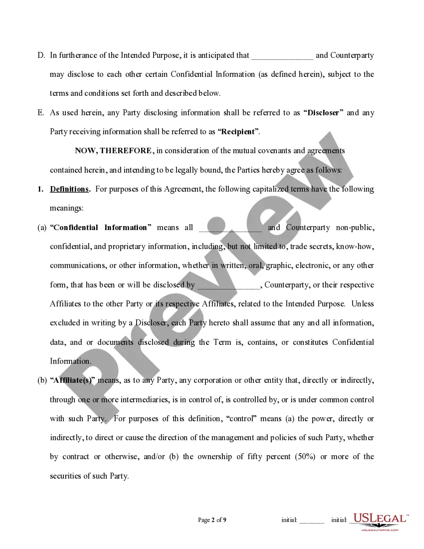 Preview Reciprocal Confidientiality Agreement