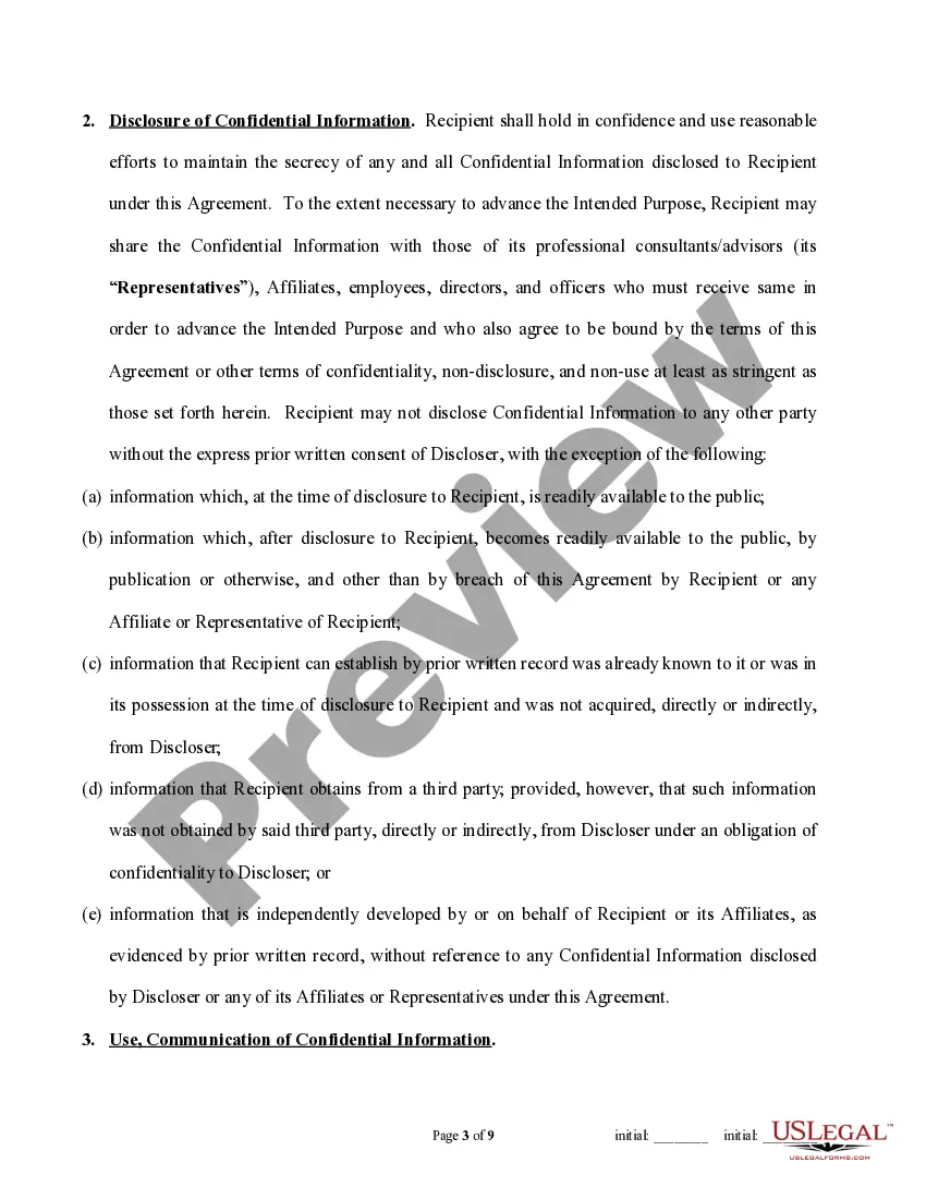 Preview Reciprocal Confidientiality Agreement