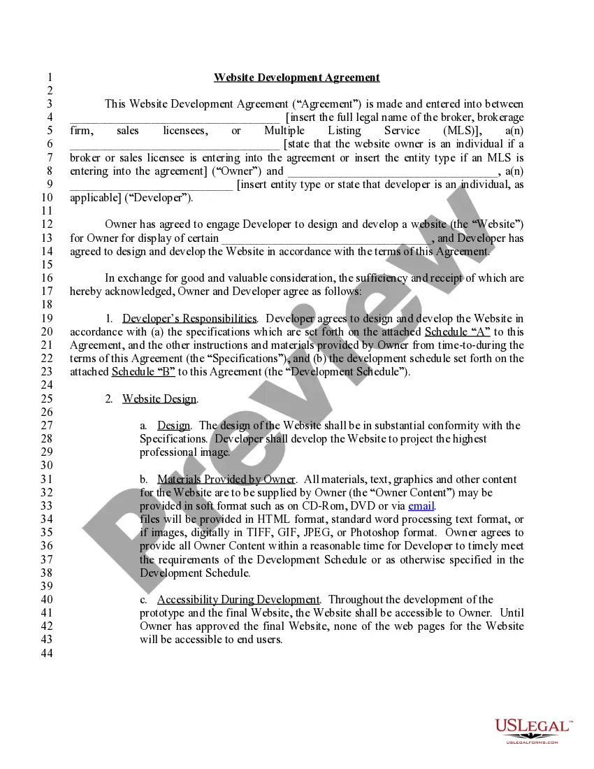 Preview Website Development Agreement with Confidentiality Clause