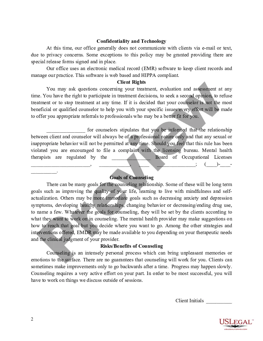 Preview Informed Consent for Mental Health Treatment with Terms of Service