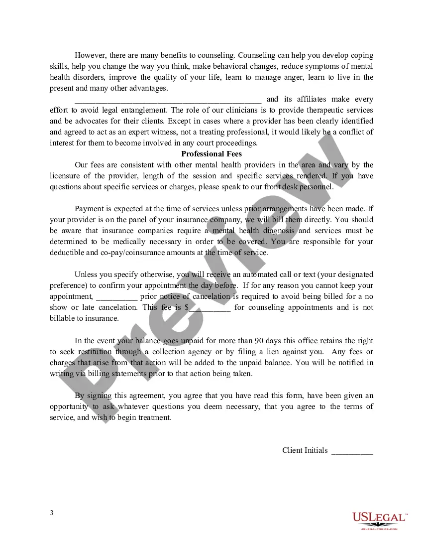 Preview Informed Consent for Mental Health Treatment with Terms of Service