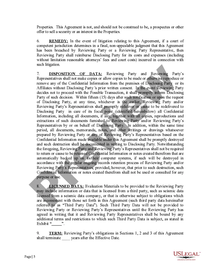 Preview Confidentiality Agreement for Offshore Operations without Limited Disclosure Clause