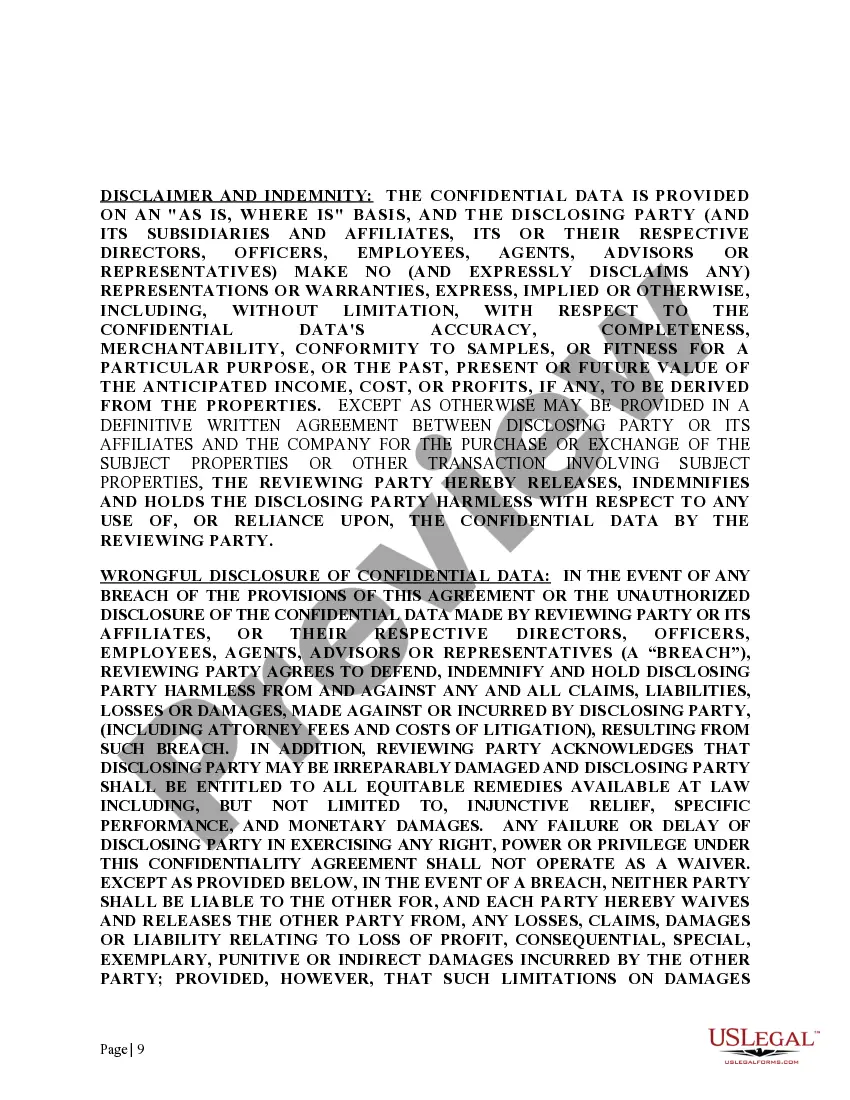 Preview Confidentiality Agreement for Offshore Operations without Limited Disclosure Clause
