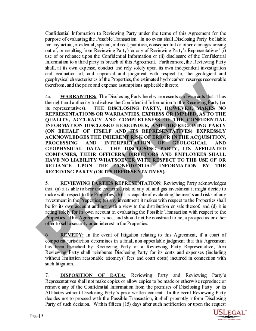 Get Confidentiality Agreement for Offshore Operations with Limited Disclosure Clause Preview Confidentiality Agreement for Offshore Operations with Limited Disclosure Clause