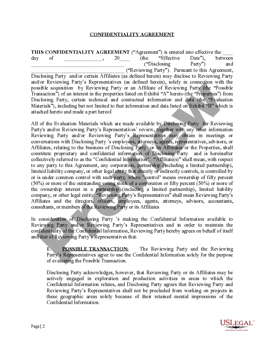 Preview Confidentiality Agreement for Offshore Operations without Limited Disclosure Clause