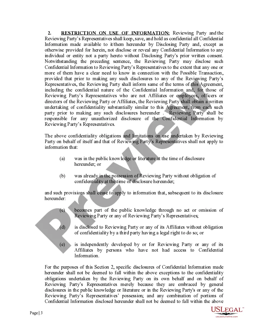 Preview Confidentiality Agreement for Offshore Operations without Limited Disclosure Clause