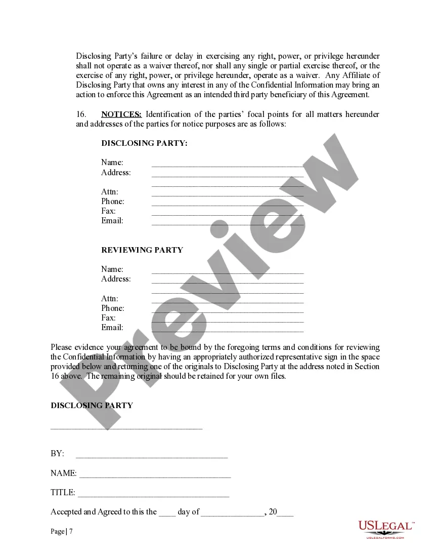 Preview Confidentiality Agreement for Offshore Operations without Limited Disclosure Clause