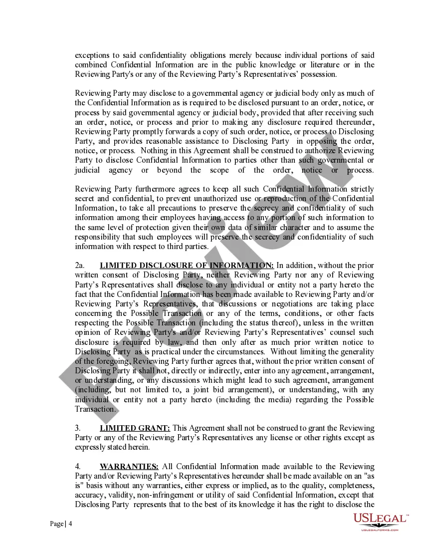 Preview Confidentiality Agreement for Offshore Operations with Limited Disclosure Clause