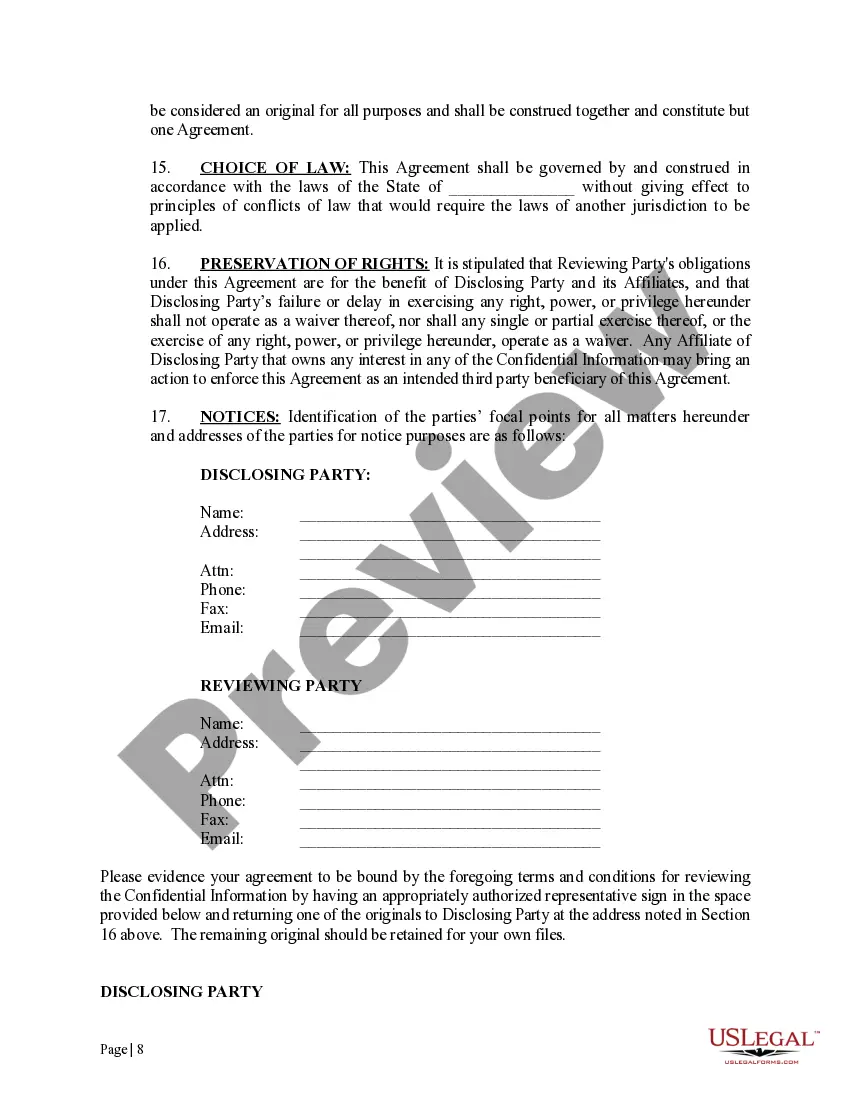 Preview Confidentiality Agreement for Offshore Operations with Limited Disclosure Clause