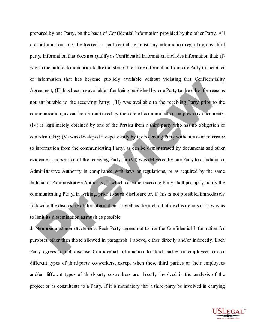 Preview Confidentiality Agreement - General