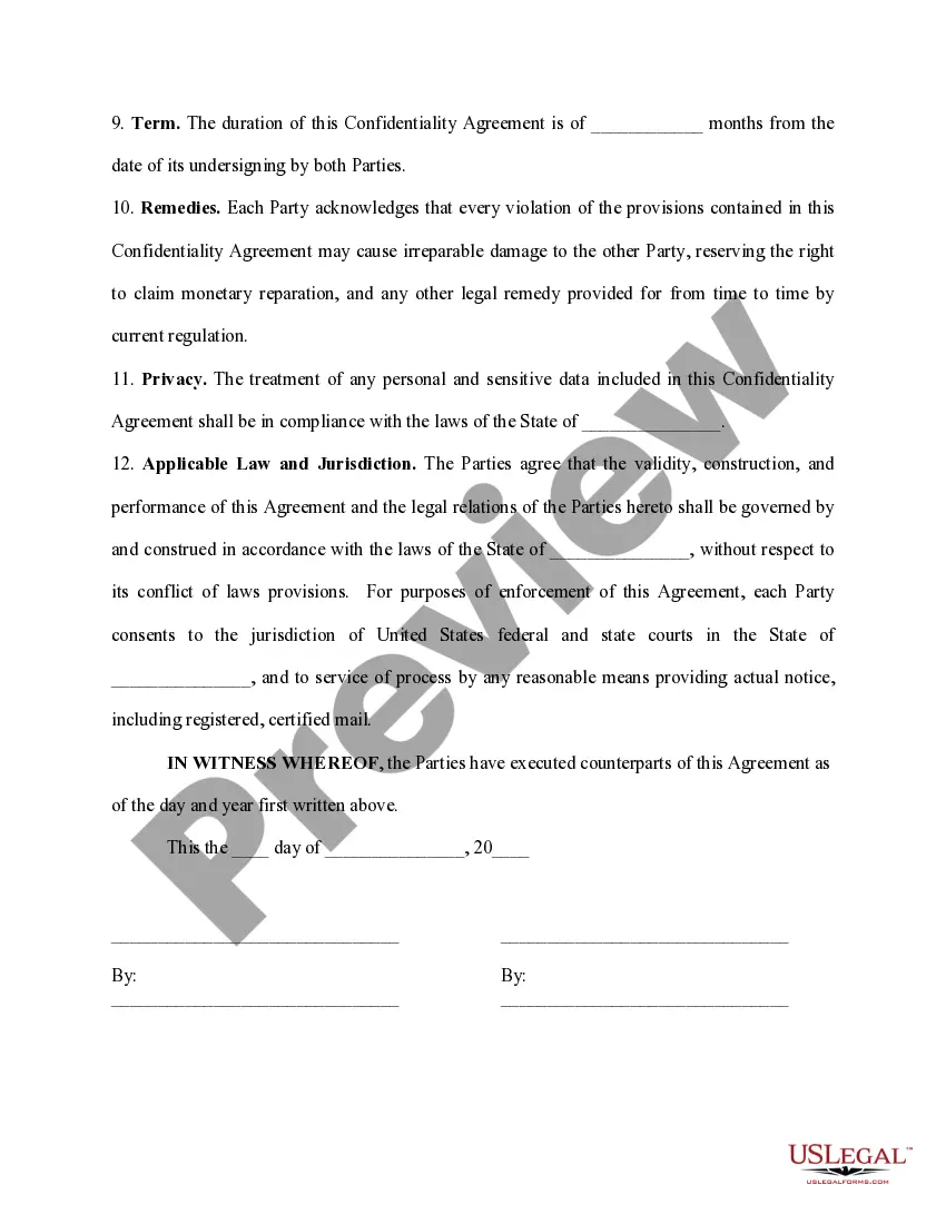 Preview Confidentiality Agreement - General