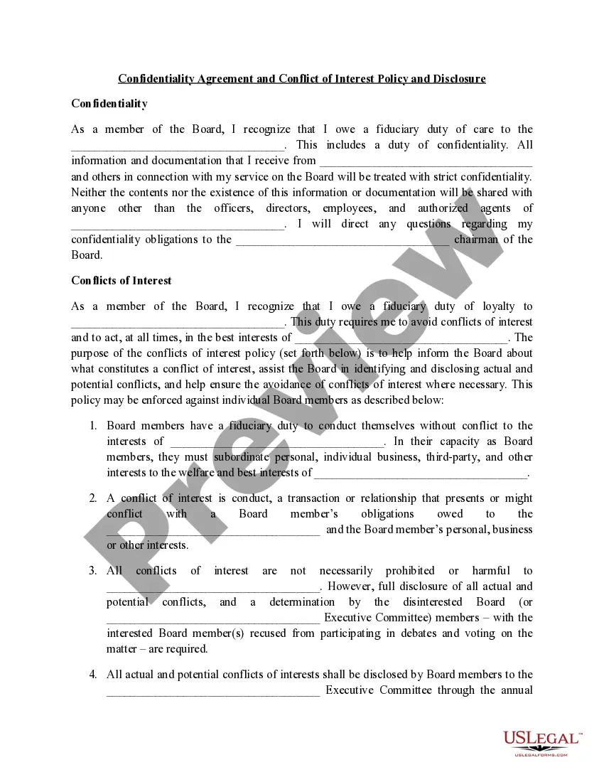 Preview Confidentiality Agreement and Conflict of Interest Policy and Disclosure
