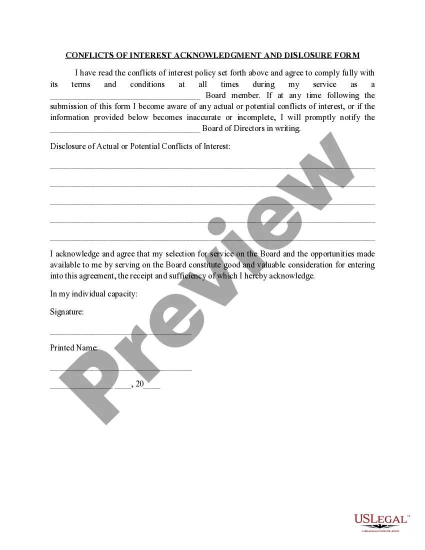 Preview Confidentiality Agreement and Conflict of Interest Policy and Disclosure