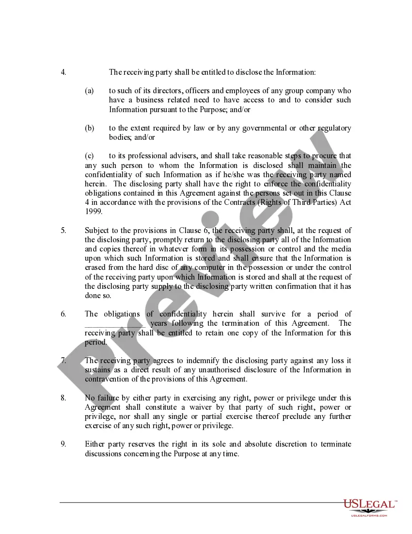 Preview Confidentiality Agreement between Parties for Evaluation for Potential Business Venture