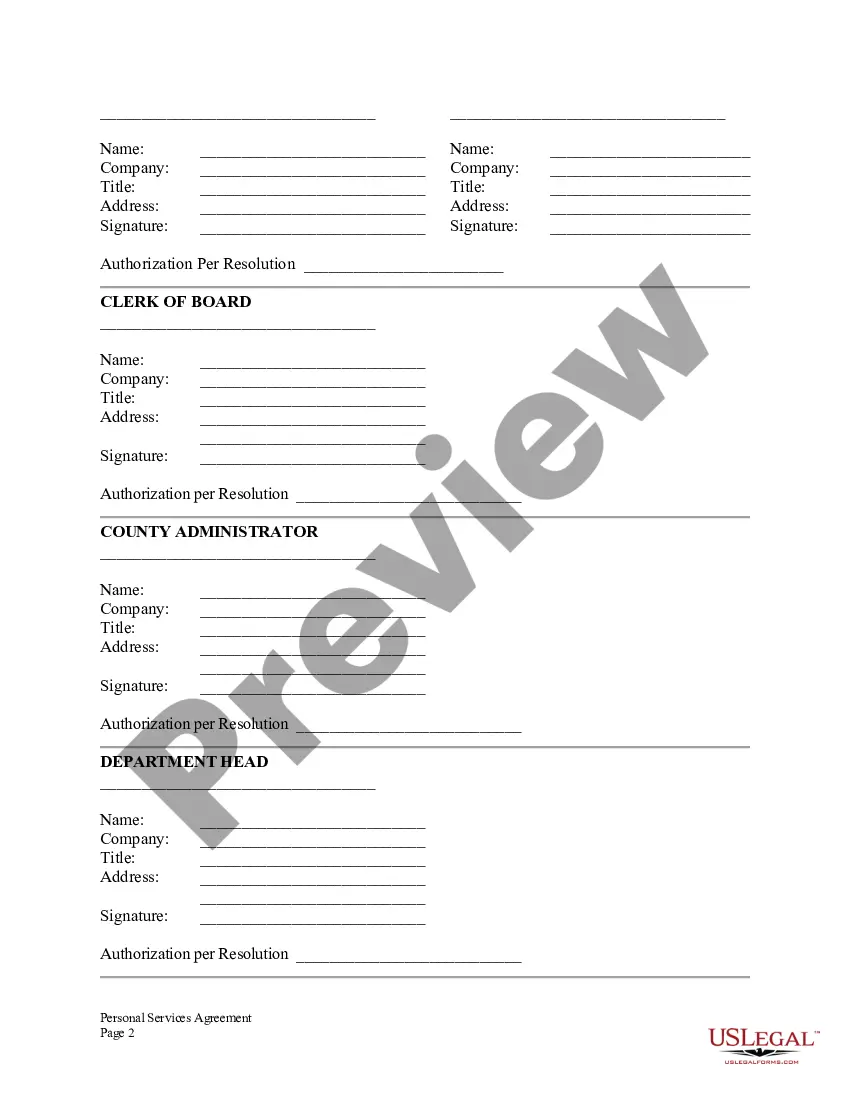 Preview Personal Services Agreement for Independent Contractor and County