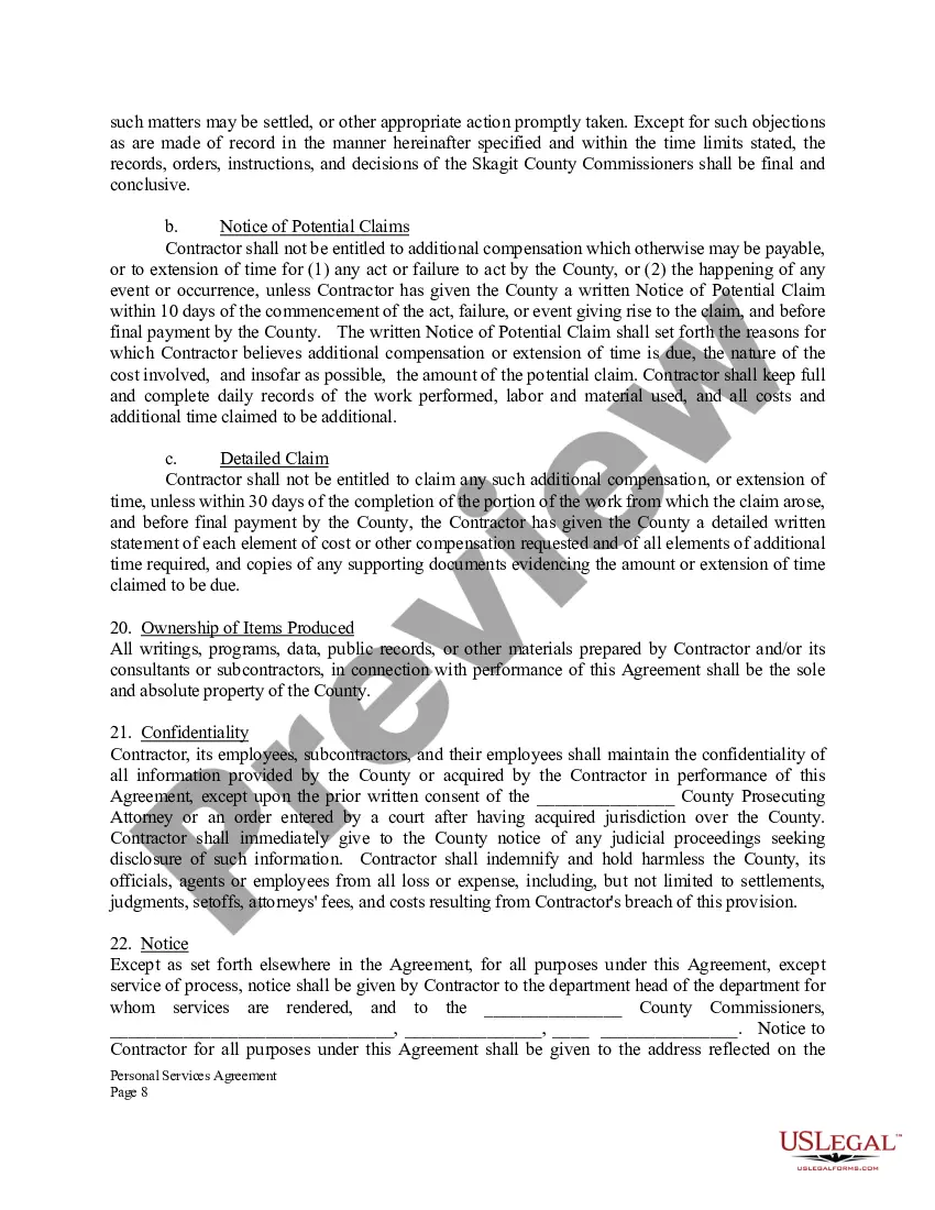 Preview Personal Services Agreement for Independent Contractor and County