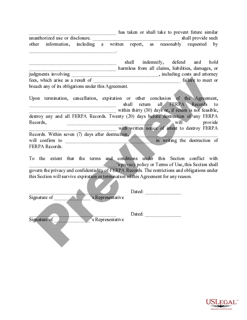 Preview Family and Educational Rights and Privacy Act of 1974 Rights and Privacy Agreement - (20 U.S.C. Section 1232g ) ("FERPA")