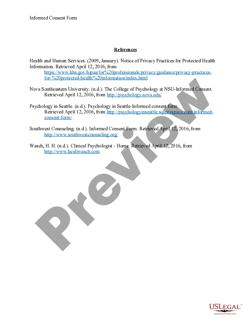 Get Informed Consent for Counseling Services with References Preview Informed Consent for Counseling Services with References
