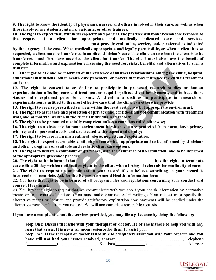 Preview Service Agreement for Mental Health Professional