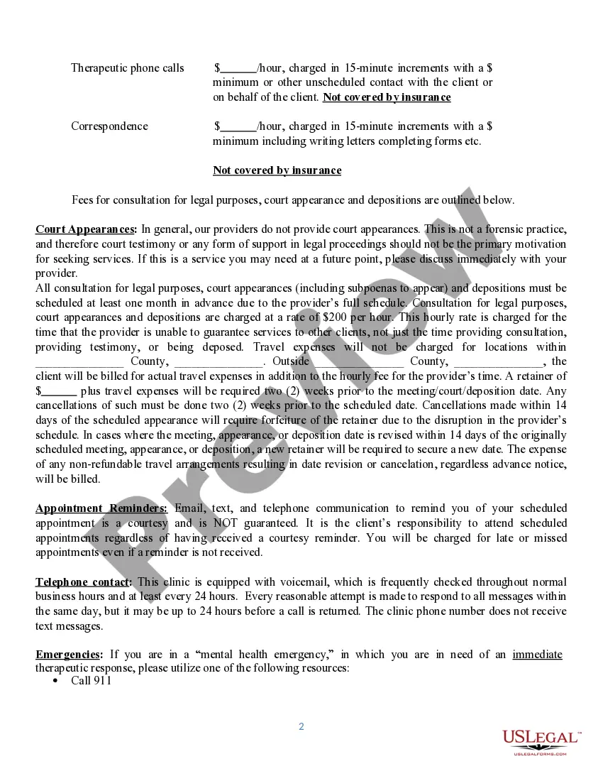 Preview Service Agreement for Mental Health Professional