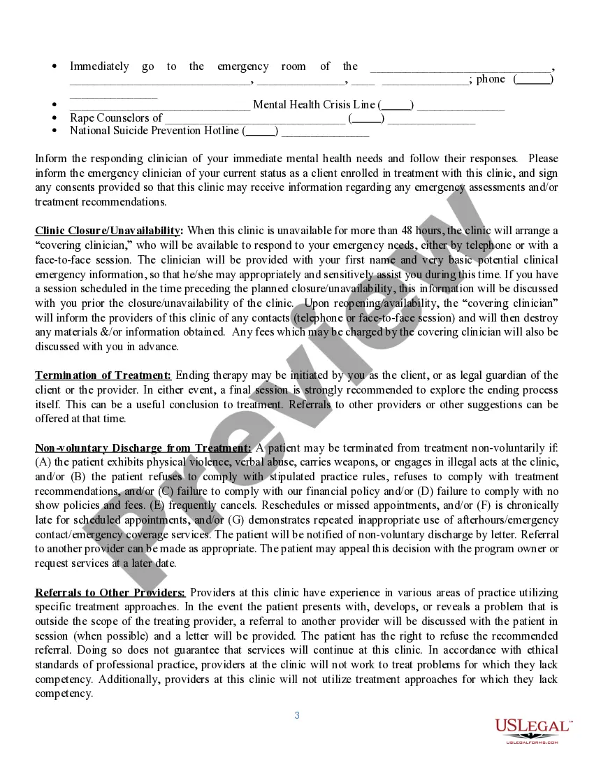 Preview Service Agreement for Mental Health Professional
