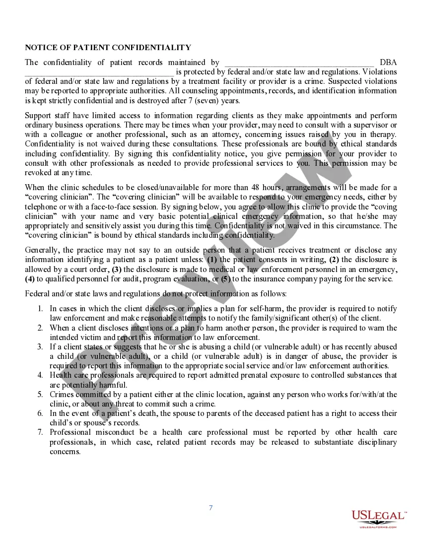 Preview Service Agreement for Mental Health Professional