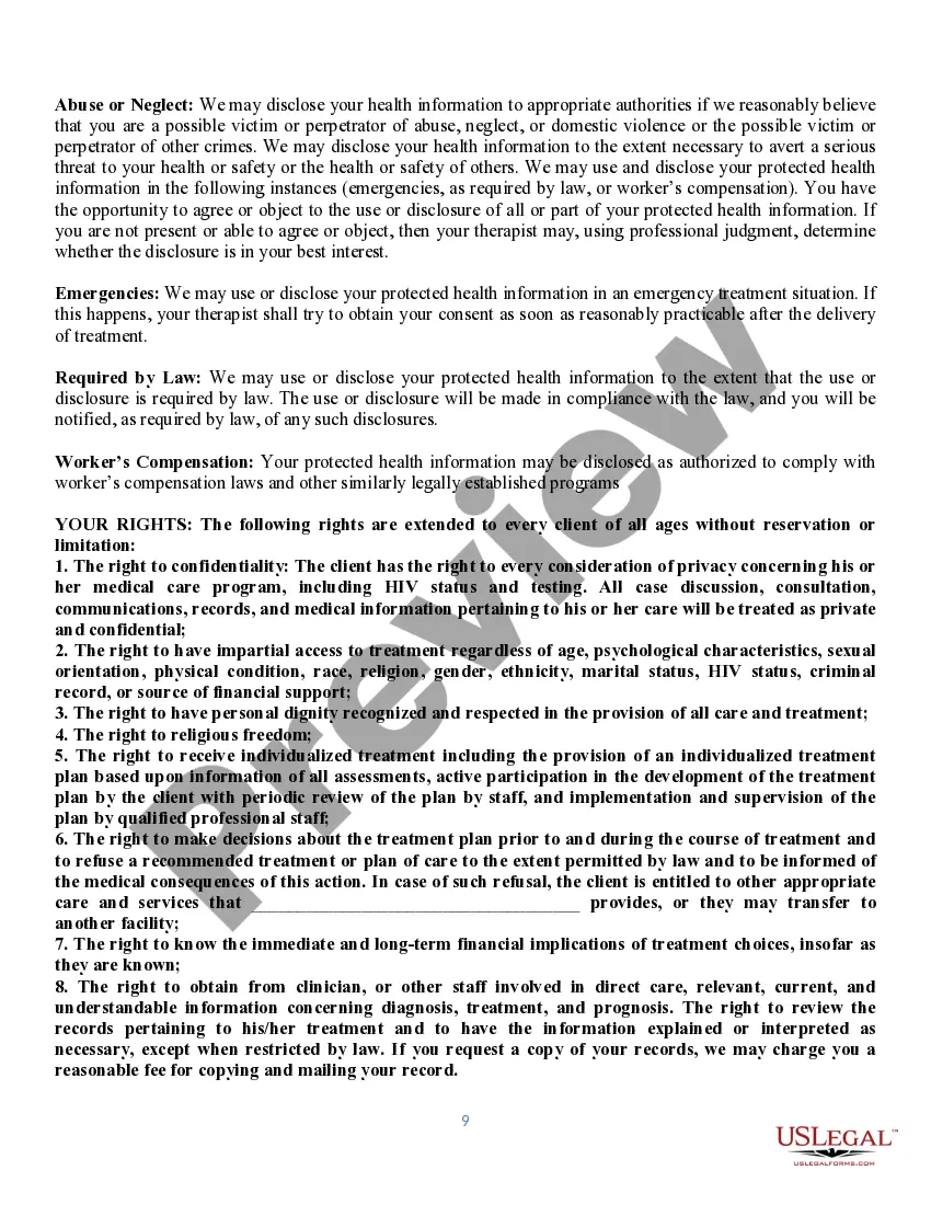 Preview Service Agreement for Mental Health Professional