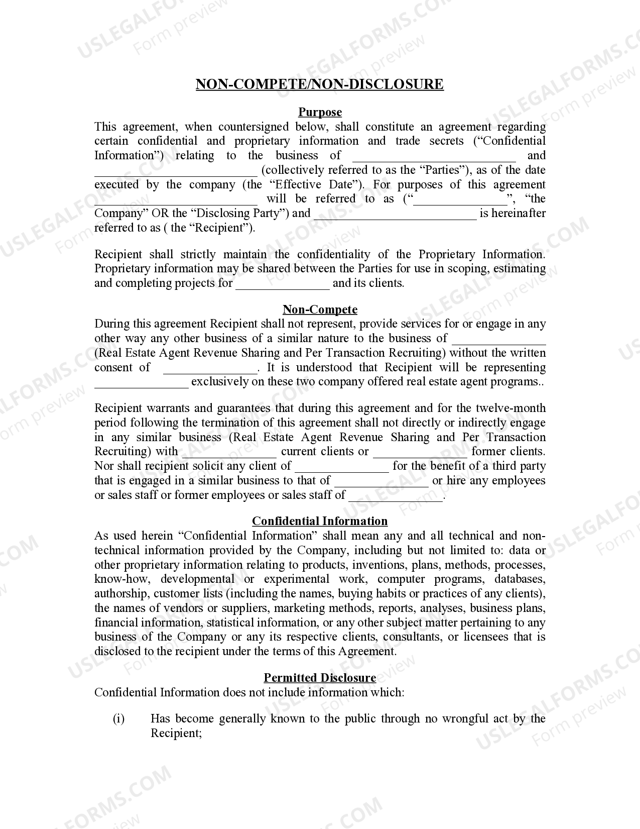 Non Disclosure Non Compete Agreement Template
