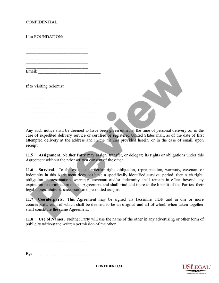 Get Visiting Scientist Agreement for Visitation to College Research Foundation Preview Visiting Scientist Agreement for Visitation to College Research Foundation