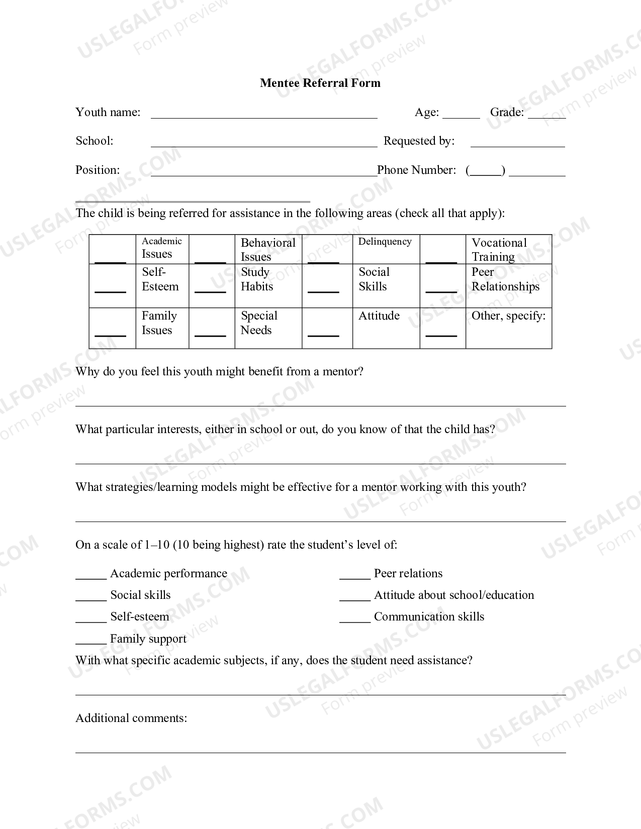 Mentee Referral Form for Mentorship Program | US Legal Forms