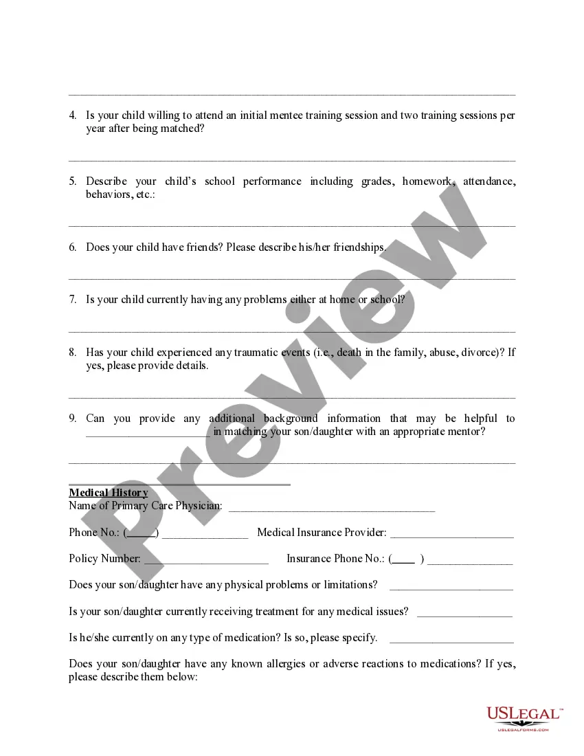 Preview Mentee Application Form for Mentorship Program