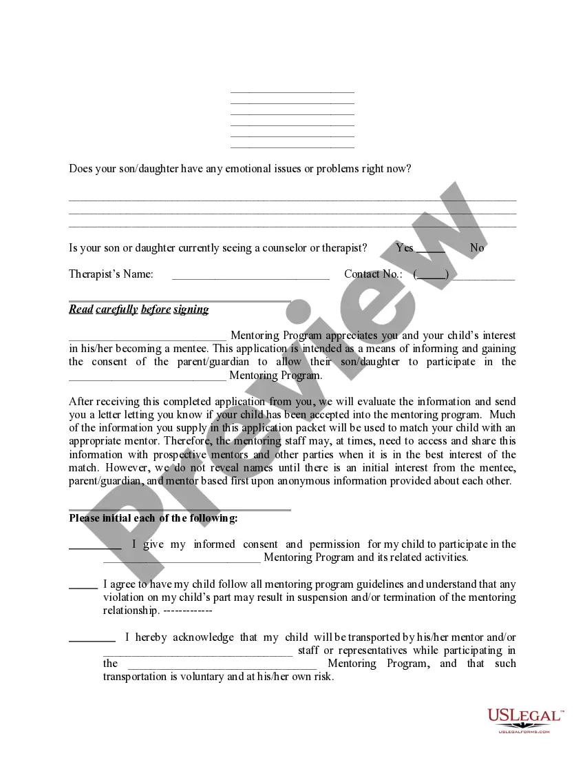 Preview Mentee Application Form for Mentorship Program