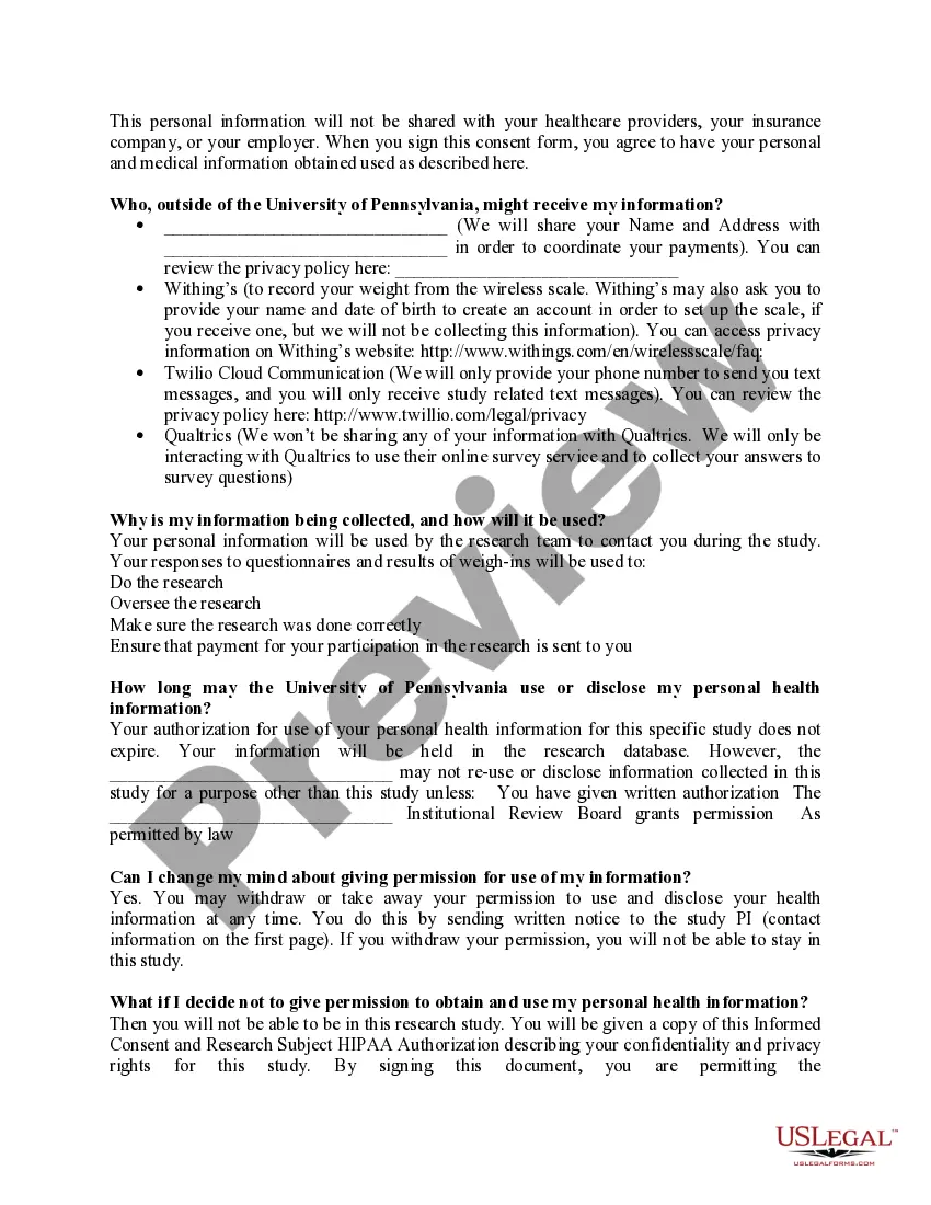 Get Infomed Consent and HIPAA Authorization Form for Research Partcipant Preview Infomed Consent and HIPAA Authorization Form for Research Partcipant