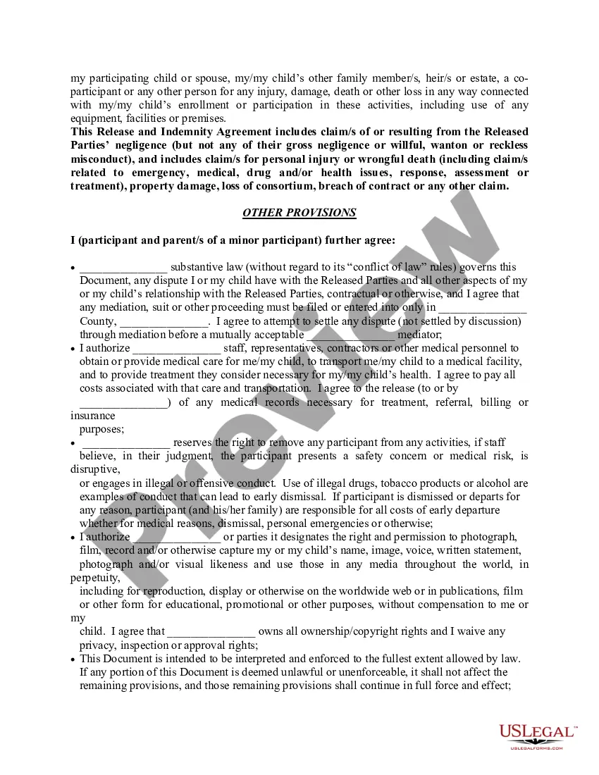 Preview 501(c)(1) Non-Profit Charter School Release and Indemnification Agreement