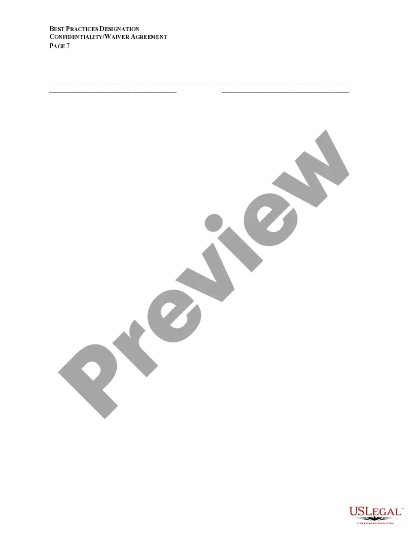Preview Confidentiality and Waiver Agreement for Independent Consultant On-Site Operations Review for Best Practices Designation