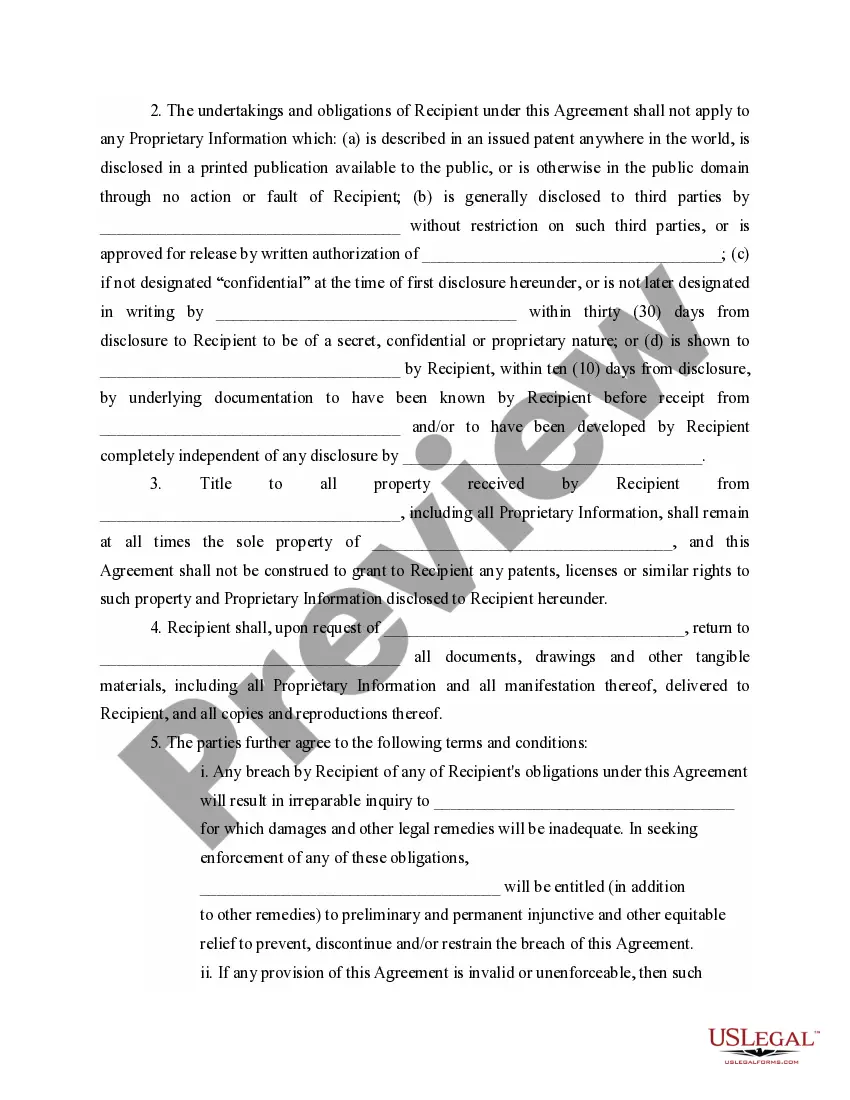 Preview Confidential Disclosure Agreement for Working Relationship Concerning Proprietary Information