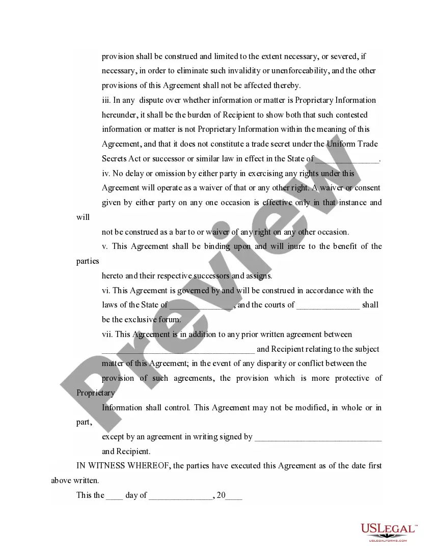 Preview Confidential Disclosure Agreement for Working Relationship Concerning Proprietary Information