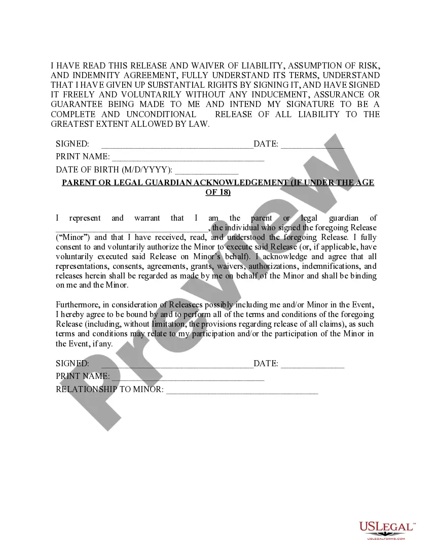 Get Release and Waiver of Liability, Assumption of Risk and Indemnity Agreement for Members of US Tennis Association Preview Release and Waiver of Liability, Assumption of Risk and Indemnity Agreement for Members of US Tennis Association