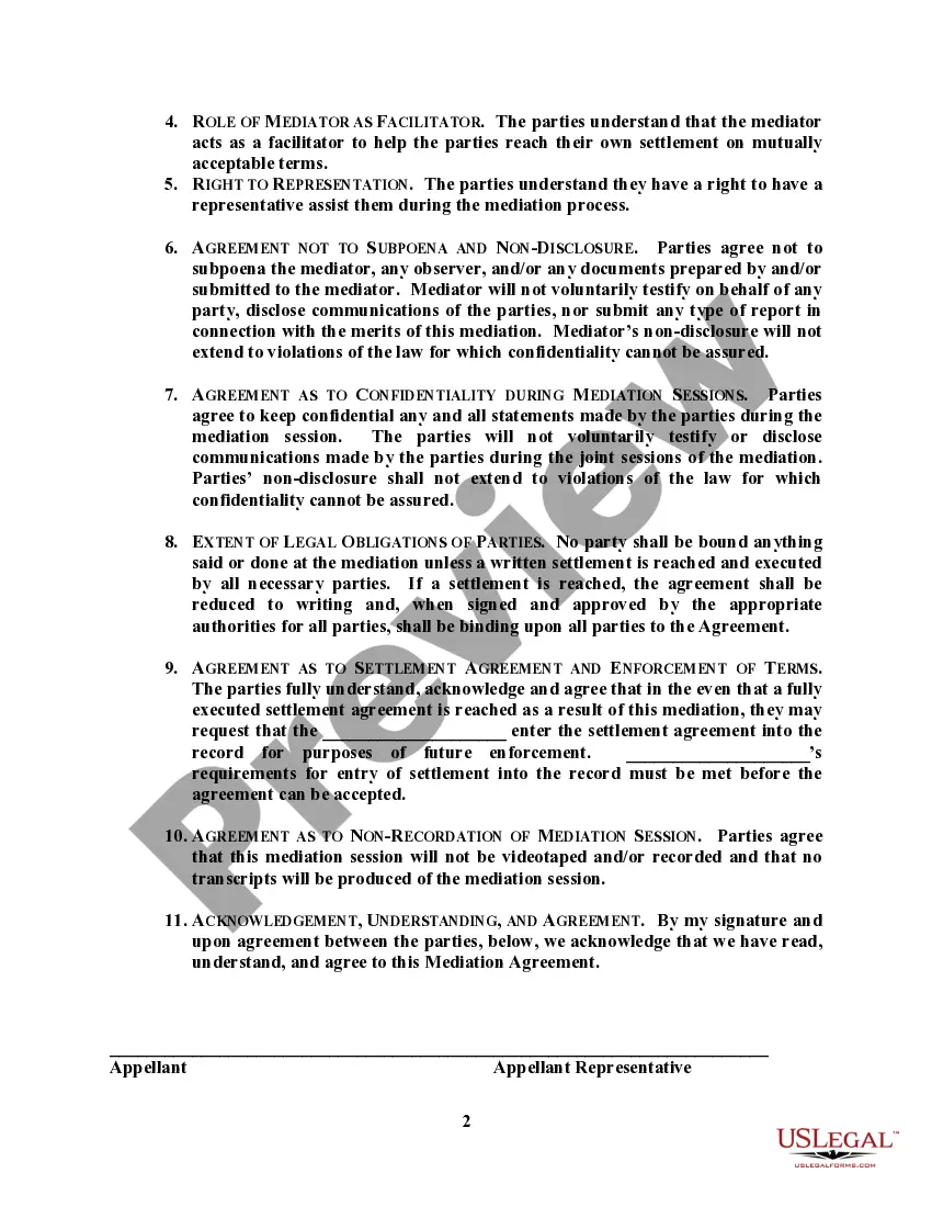 Preview Mediation Agreement