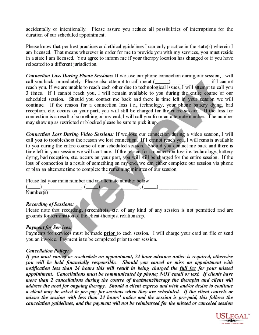 Preview Agreement, Consent and Policies for Use of Technology Assisted Counseling Services