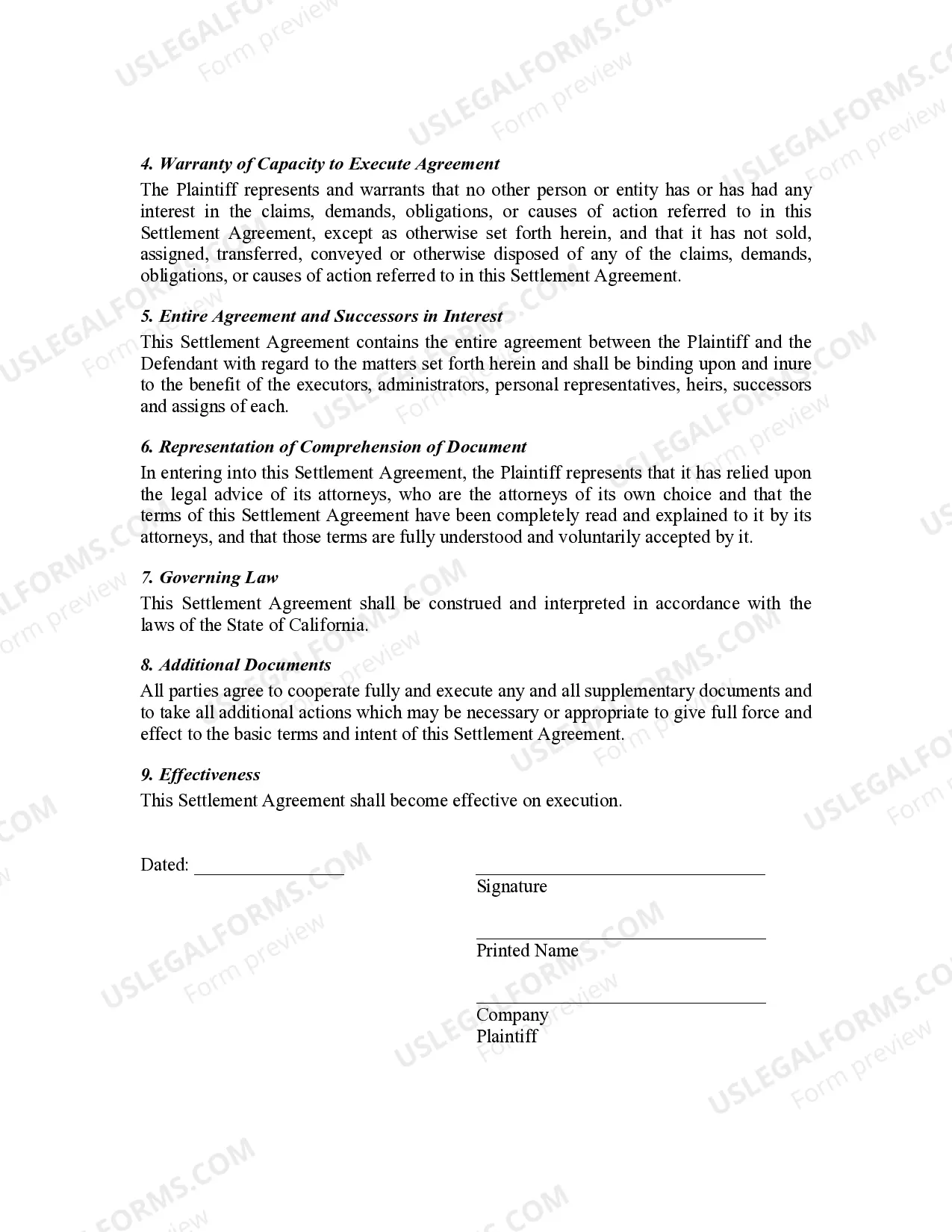 Preview Settlement Agreement and Release