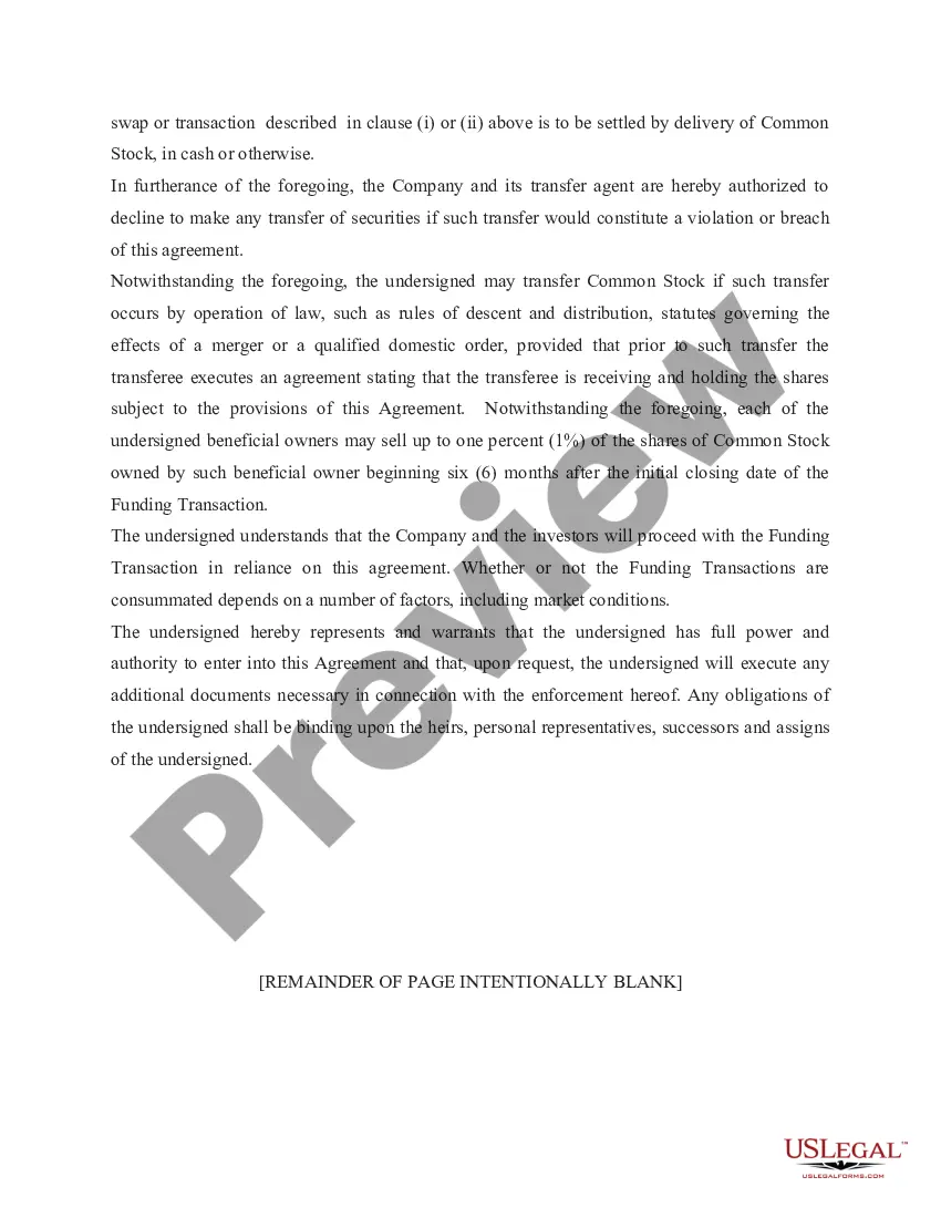 Preview Lock-Up Agreement