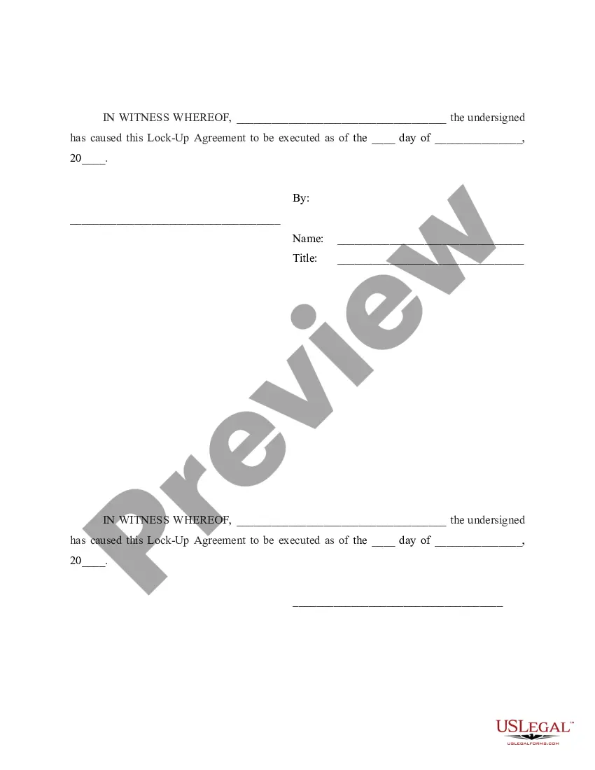 Preview Lock-Up Agreement