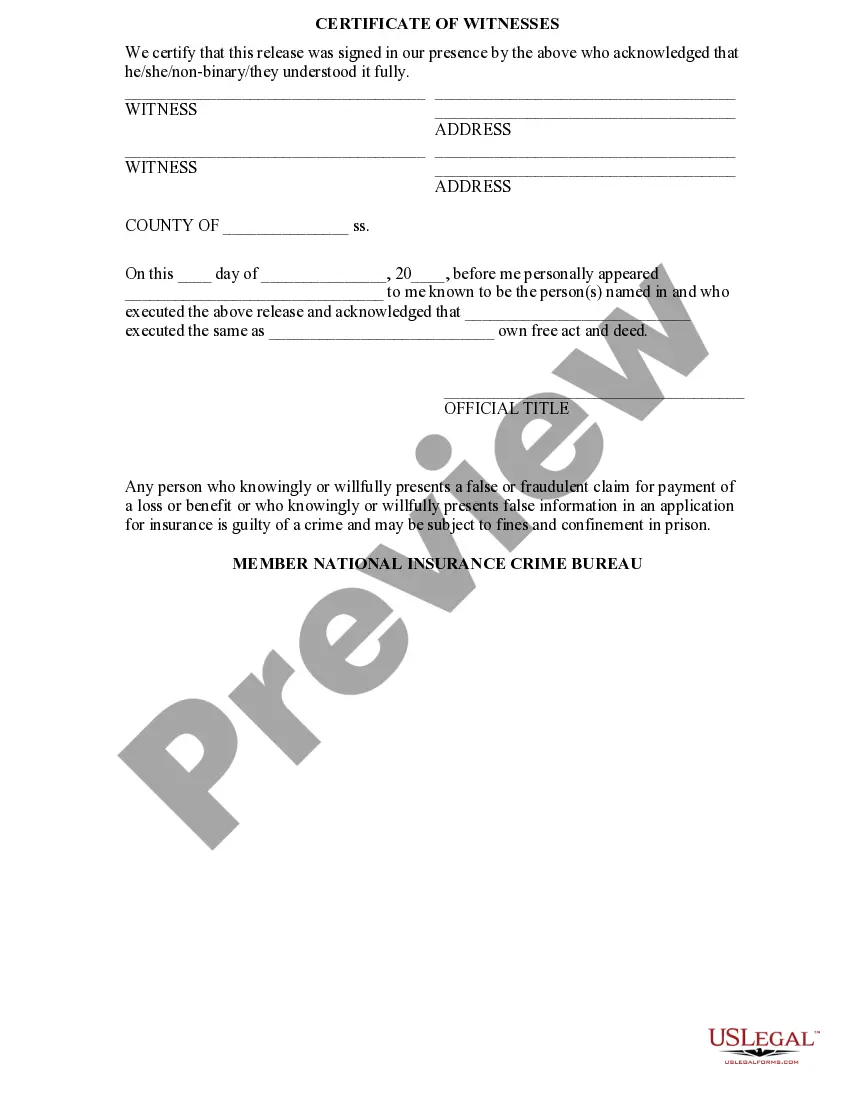 Preview Release for Motor Vehicle Accident Claim of an Under-Insured and/or Un-Insured Motorist Coverage.